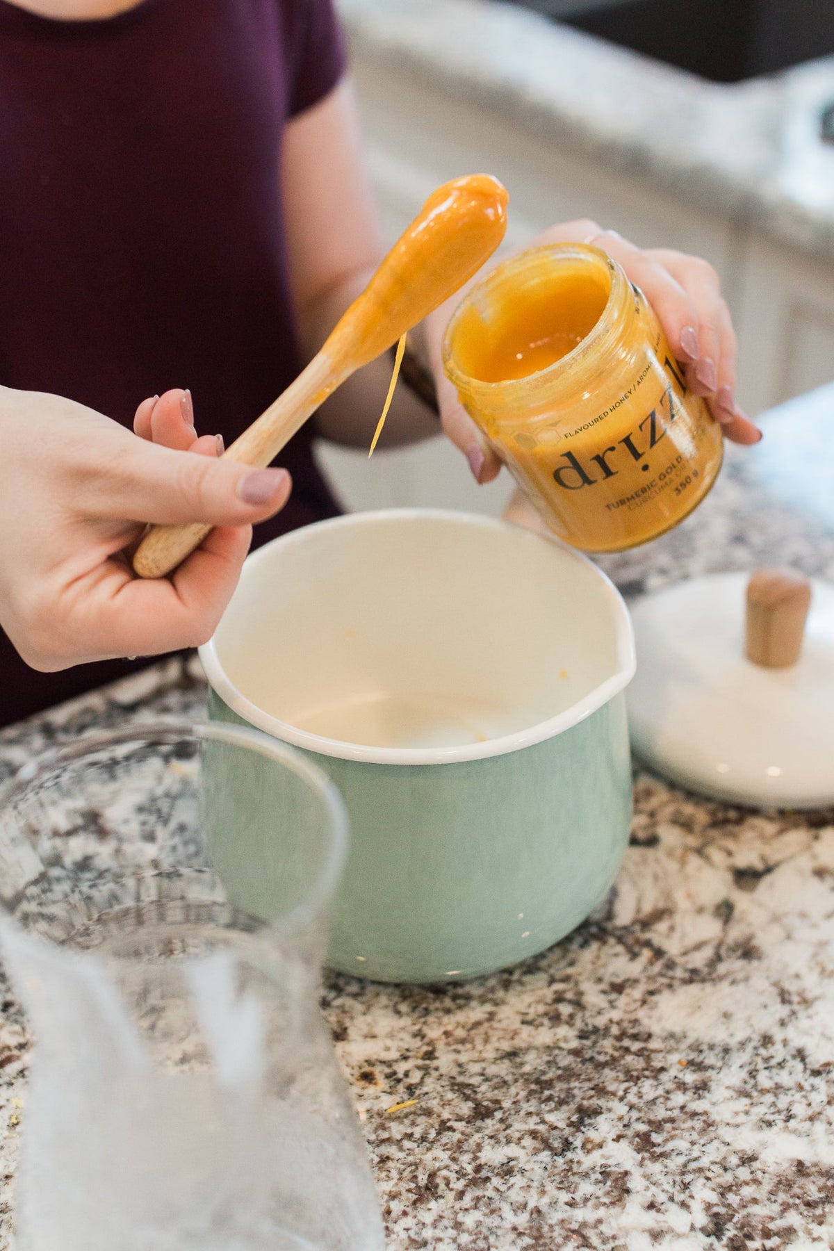 Drizzle Turmeric Gold Raw Honey being used to bake a cake.