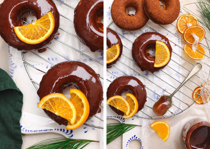 Baked Orange Donuts With Cacao Honey Glaze