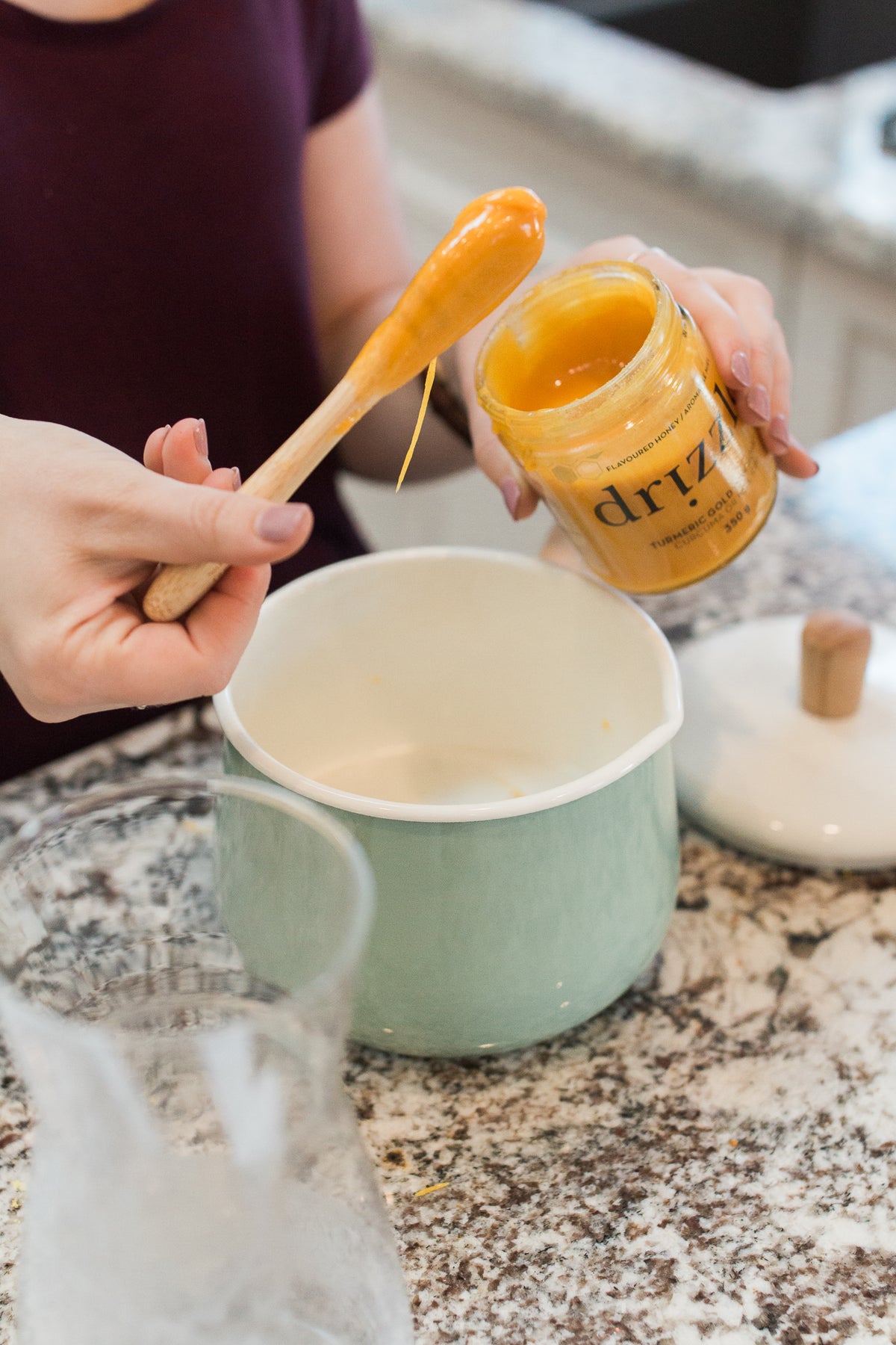 Drizzle Turmeric Gold Raw Honey being used to bake a cake.
